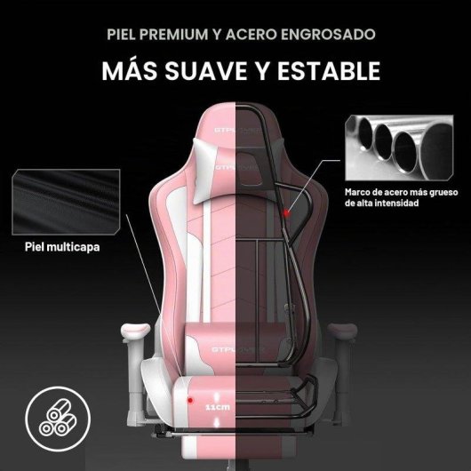 Silla Gaming GTPLAYER Ergonomic Bluetooth Reposapiés Rosa