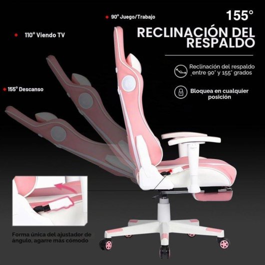 Silla Gaming GTPLAYER Ergonomic Bluetooth Reposapiés Rosa