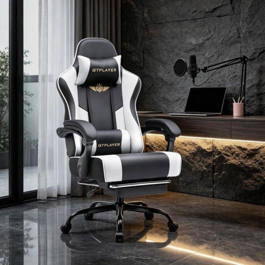 Silla gaming GTPLAYER ergonómica con reposapiés y soporte lumbar