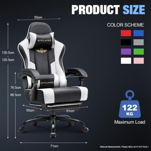 Silla gaming GTPLAYER ergonómica con reposapiés y soporte lumbar