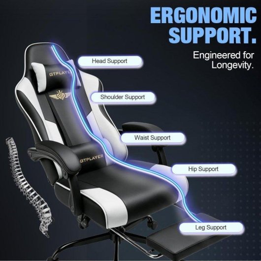 Silla gaming GTPLAYER ergonómica con reposapiés y soporte lumbar