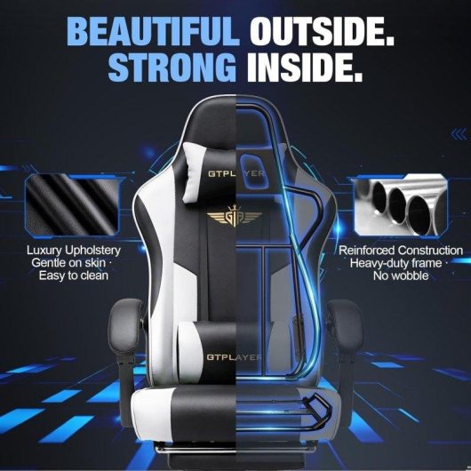 Silla gaming GTPLAYER ergonómica con reposapiés y soporte lumbar
