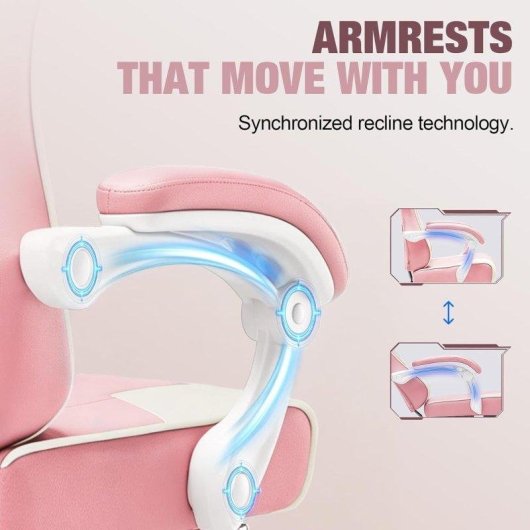 Silla gaming GTPLAYER rosa con reposapiés, soporte lumbar y respaldo reclinable