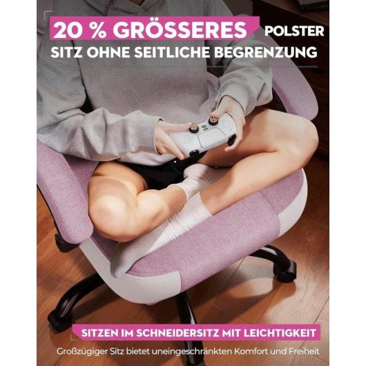 Sillón Gaming GTPLAYER Rosa Tela Reposabrazos Sincronizados Reclinable 155° Reposapiés
