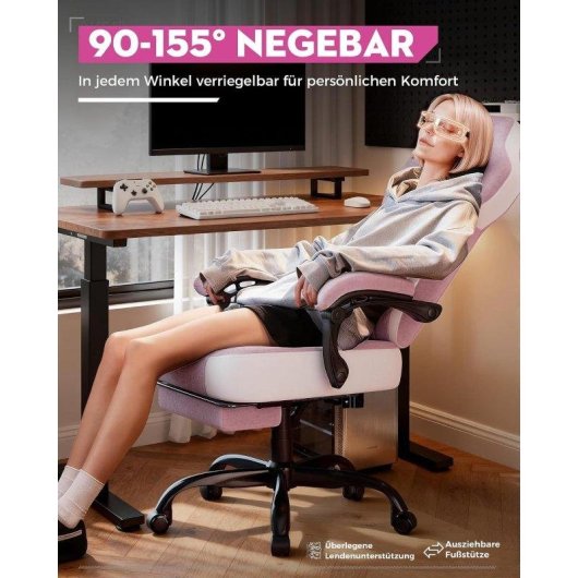 Sillón Gaming GTPLAYER Rosa Tela Reposabrazos Sincronizados Reclinable 155° Reposapiés