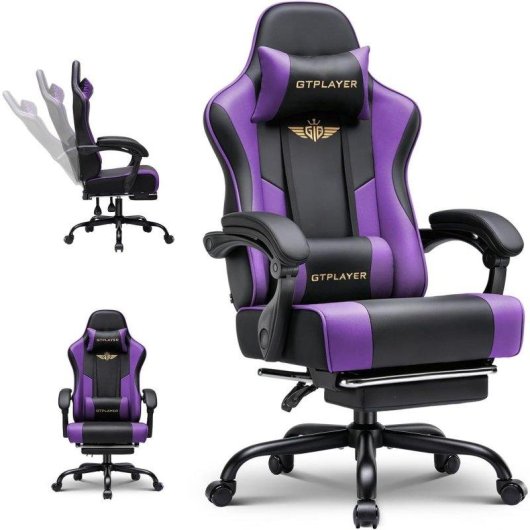 Silla Gaming GTPLAYER Ergonómica Púrpura Cojín XXL Reposapiés 135°