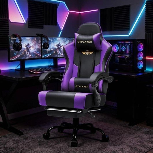 Silla Gaming GTPLAYER Ergonómica Púrpura Cojín XXL Reposapiés 135°
