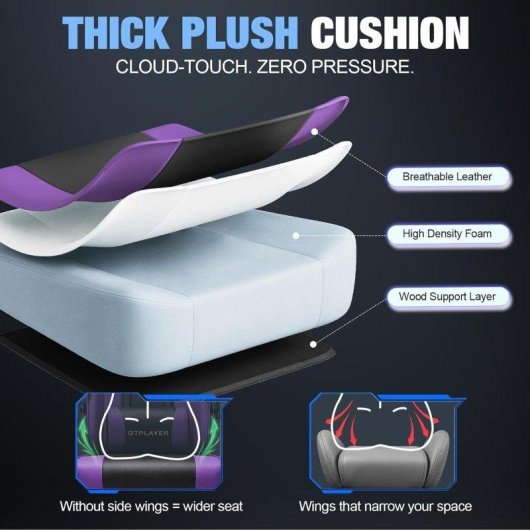 Silla Gaming GTPLAYER Ergonómica Púrpura Cojín XXL Reposapiés 135°