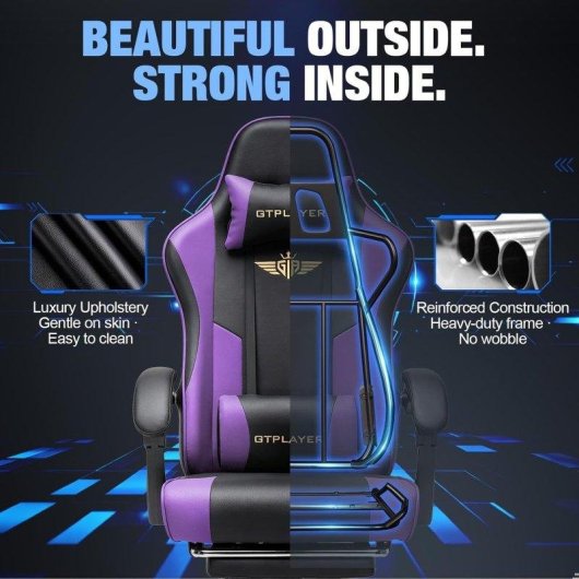 Silla Gaming GTPLAYER Ergonómica Púrpura Cojín XXL Reposapiés 135°