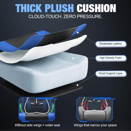 Silla Gaming GTPLAYER Ergonómica con Reposapiés Reposacabezas y Soporte Lumbar Azul