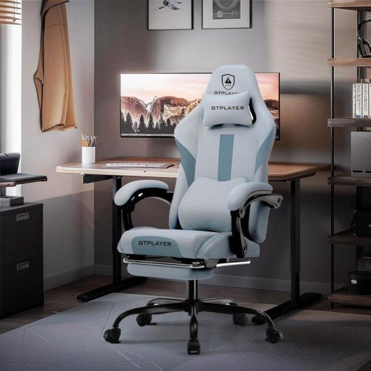 Cadeira Gaming GTPLAYER Ergonómica Ajustável Tecido Respirável Cinzenta