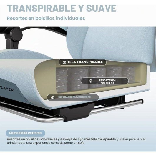 Cadeira Gaming GTPLAYER Ergonómica Ajustável Tecido Respirável Cinzenta