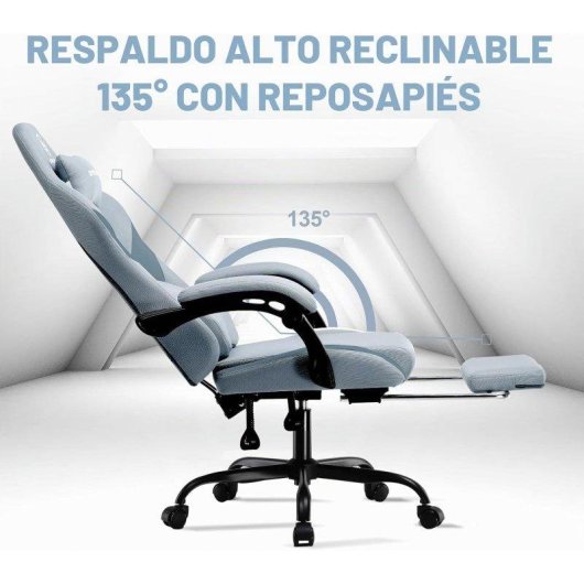 Cadeira Gaming GTPLAYER Ergonómica Ajustável Tecido Respirável Cinzenta