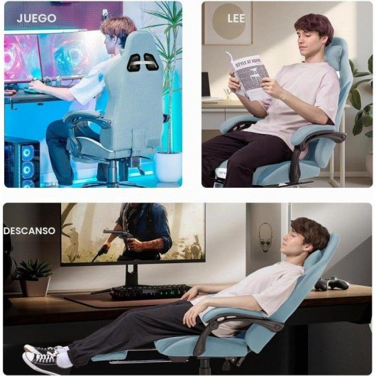 Cadeira Gaming GTPLAYER Ergonómica Ajustável Tecido Respirável Cinzenta