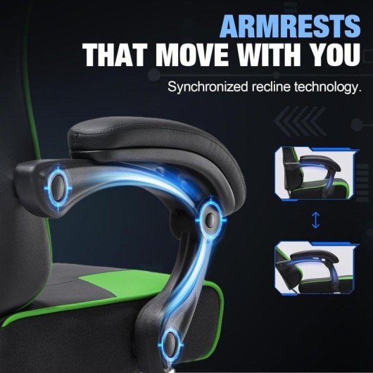 Silla gaming ergonómica GTPLAYER con reposapiés, soporte cervical y lumbar - Verde