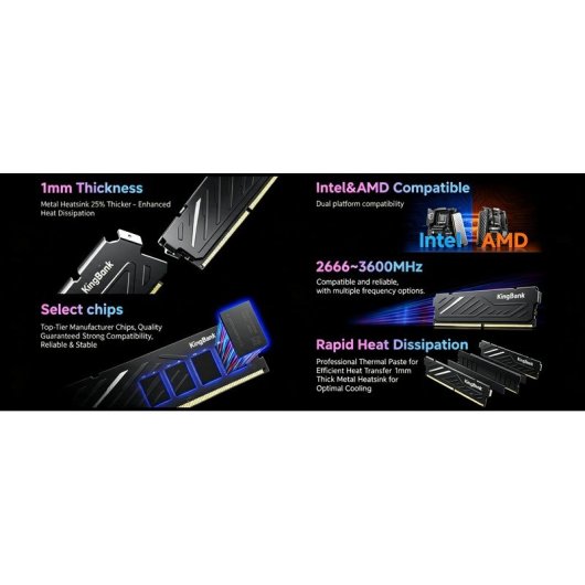 Memoria RAM KingBank KJXB DDR4 32GB 2x16GB 3200MHz CL16 UDIMM Negro XMP