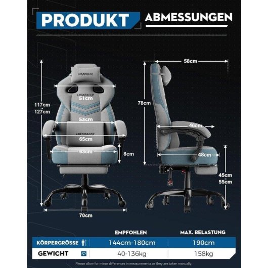 Silla Gaming GTPLAYER Reposabrazos Sincronizados Reclinable 90-155° y Reposapiés