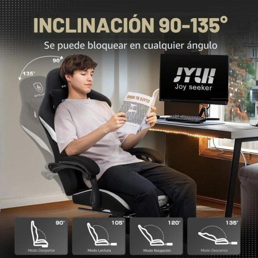 Cadeira Gaming GTPLAYER Ergonomica Giratoria Tecido Respiravel Branco