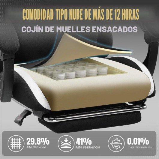 Cadeira Gaming GTPLAYER Ergonomica Giratoria Tecido Respiravel Branco