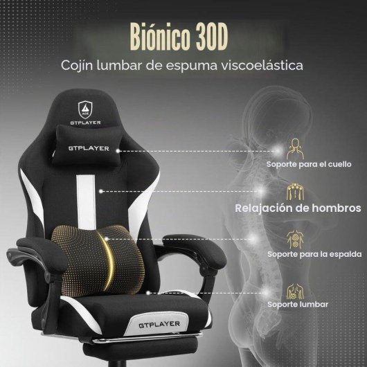 Cadeira Gaming GTPLAYER Ergonomica Giratoria Tecido Respiravel Branco