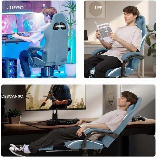 Cadeira Gaming GTPLAYER Ergonomica Reclinavel Tecido Respiravel Azul
