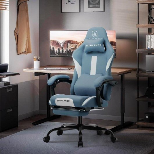 Cadeira Gaming GTPLAYER Ergonomica Reclinavel Tecido Respiravel Azul