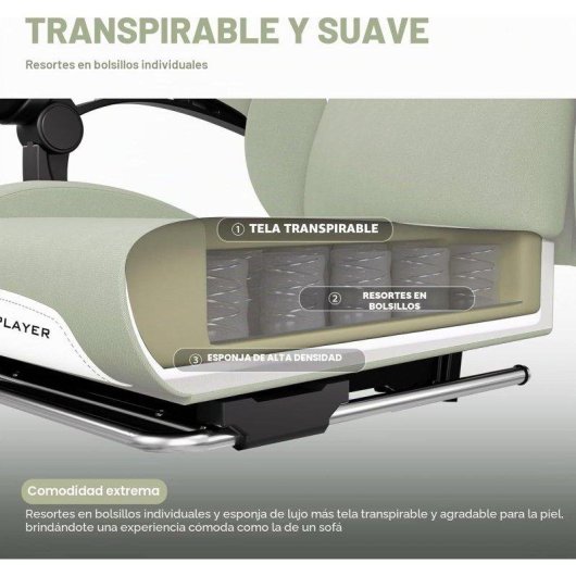 Cadeira Gaming GTPLAYER Ergonomica Giratoria Ajustavel Tecido Respiravel Verde
