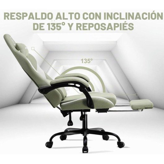 Cadeira Gaming GTPLAYER Ergonomica Giratoria Ajustavel Tecido Respiravel Verde