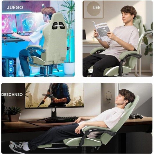 Cadeira Gaming GTPLAYER Ergonomica Giratoria Ajustavel Tecido Respiravel Verde