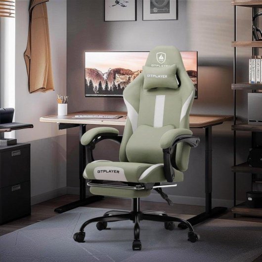 Cadeira Gaming GTPLAYER Ergonomica Giratoria Ajustavel Tecido Respiravel Verde
