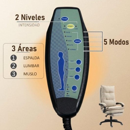 Cadeira de escritorio Vinsetto com massagem altura regulavel bege