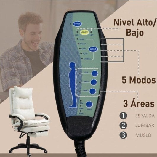 Cadeira de escritório Vinsetto 921-232V90CW com massagem e ajuste de altura