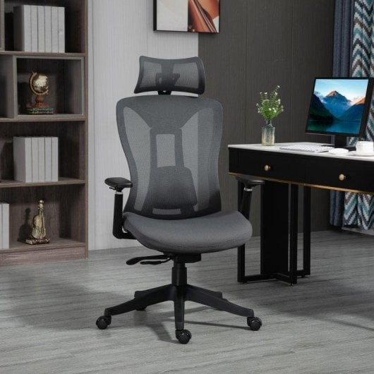 Cadeira de escritorio Vinsetto Malha Apoio de Cabeca Regulavel 70x66x120-128 cm Cinza