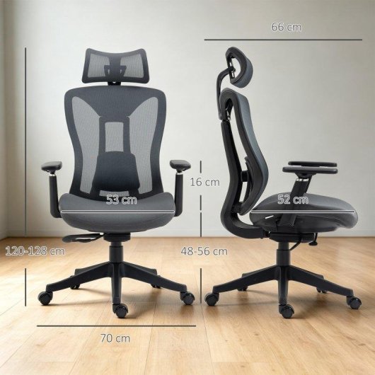 Cadeira de escritorio Vinsetto Malha Apoio de Cabeca Regulavel 70x66x120-128 cm Cinza