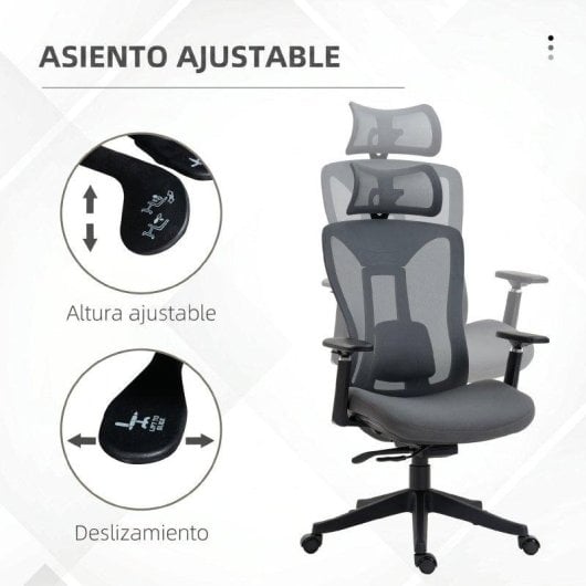 Cadeira de escritorio Vinsetto Malha Apoio de Cabeca Regulavel 70x66x120-128 cm Cinza