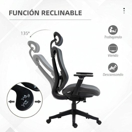 Cadeira de escritorio Vinsetto Malha Apoio de Cabeca Regulavel 70x66x120-128 cm Cinza