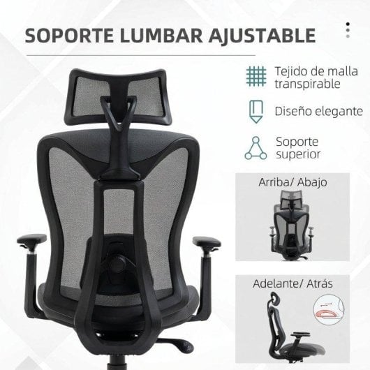 Cadeira de escritorio Vinsetto Malha Apoio de Cabeca Regulavel 70x66x120-128 cm Cinza