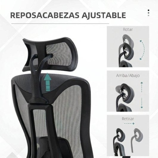 Cadeira de escritorio Vinsetto Malha Apoio de Cabeca Regulavel 70x66x120-128 cm Cinza
