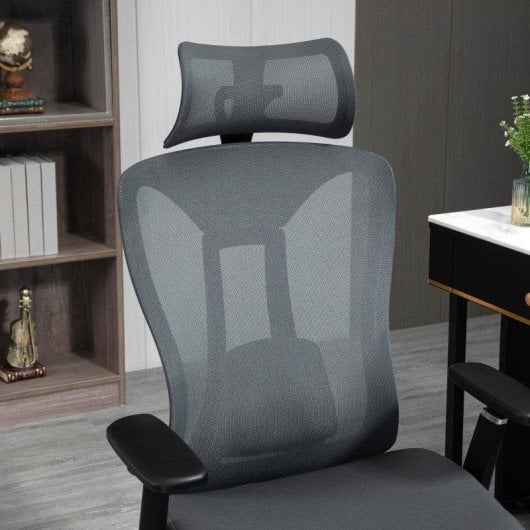 Cadeira de escritorio Vinsetto Malha Apoio de Cabeca Regulavel 70x66x120-128 cm Cinza