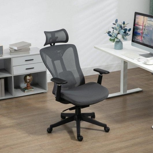 Cadeira de escritorio Vinsetto Malha Apoio de Cabeca Regulavel 70x66x120-128 cm Cinza