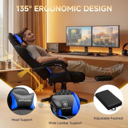 Sedia Gaming GTPLAYER Doppio Schienale Coperchio Rimovibile 150 kg Blu