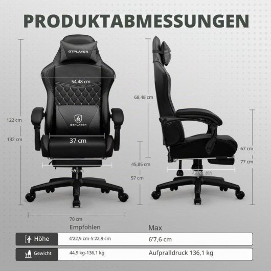 Silla Gaming GTPLAYER Doble Respaldo Funda Desmontable Reposapiés 150kg - Negro