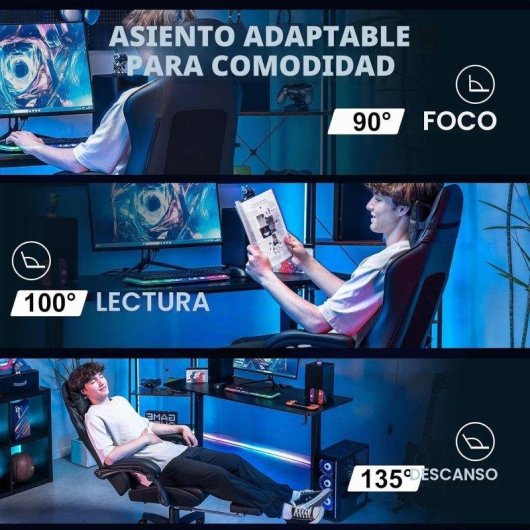 Silla Gaming GTPLAYER Doble Respaldo Funda Desmontable Reposapiés 150kg - Negro