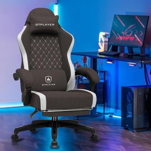 Sedia Gaming GTPLAYER Grande Tessuto Traspirante, Poggiapiedi e Supporto Regolabile