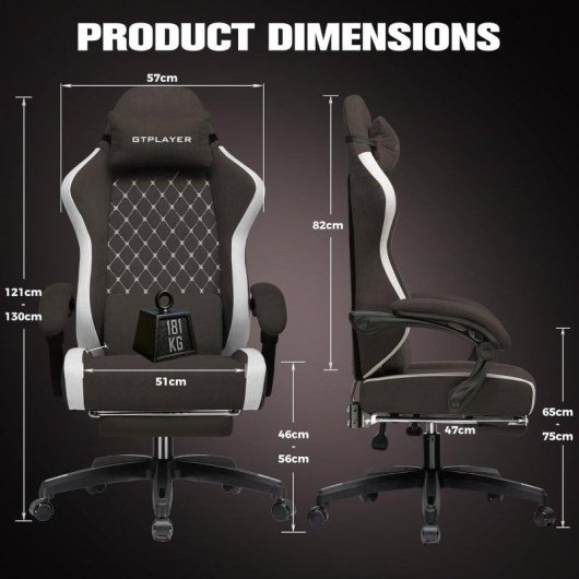 Sedia Gaming GTPLAYER Grande Tessuto Traspirante, Poggiapiedi e Supporto Regolabile