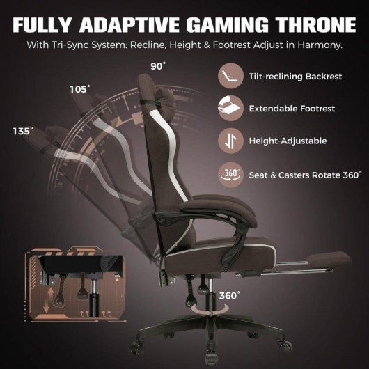 Sedia Gaming GTPLAYER Grande Tessuto Traspirante, Poggiapiedi e Supporto Regolabile