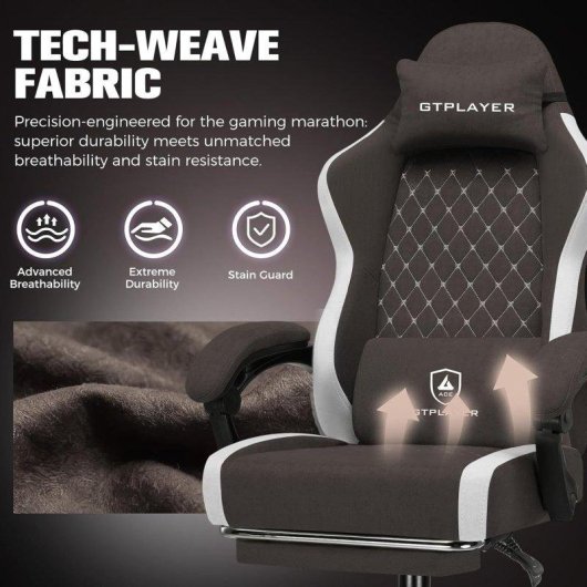 Sedia Gaming GTPLAYER Grande Tessuto Traspirante, Poggiapiedi e Supporto Regolabile