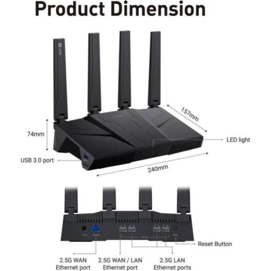 Router GL.iNet Flint 3 WiFi 7 Tri-Bande 9 Gbps 5 x 2,5G VPN