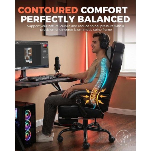 Chaise Gaming GTPLAYER Repos-pieds 180 kg Lombaire Reglable 155° Gris