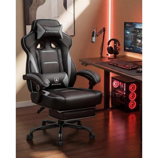 Chaise Gaming GTPLAYER Repos-pieds 180 kg Lombaire Reglable 155° Gris